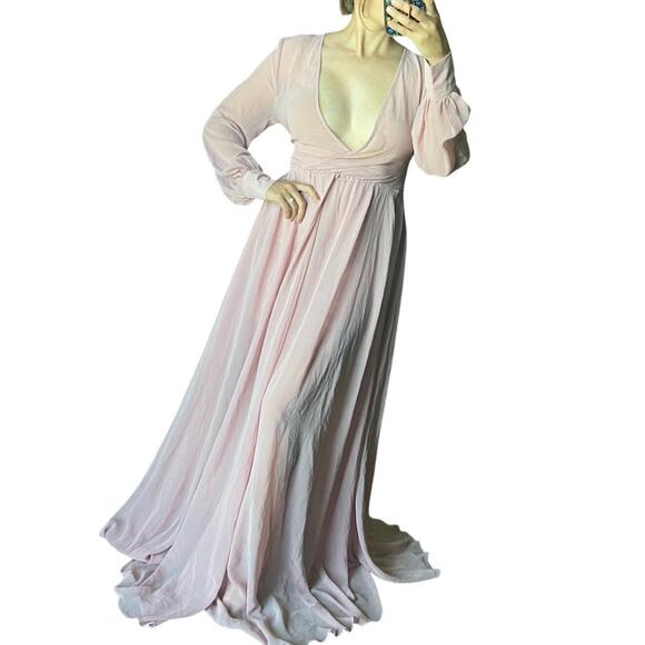 Windsor Dresses & Skirts - Windsor S Blush Pink Sheer Chiffon Long Sleeve Surplice Long Maxi Dress